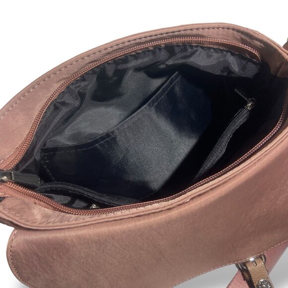 Salamander Nylon Leather Crossbody Shoulder Bag Mauve Adjustable Strap Pockets - Picture 10 of 11